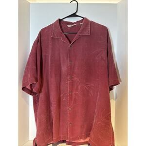 TOMMY BAHAMA 100% Silk Maroon Floral Tropical Aloha Hawaiian Shirt Men Size XL